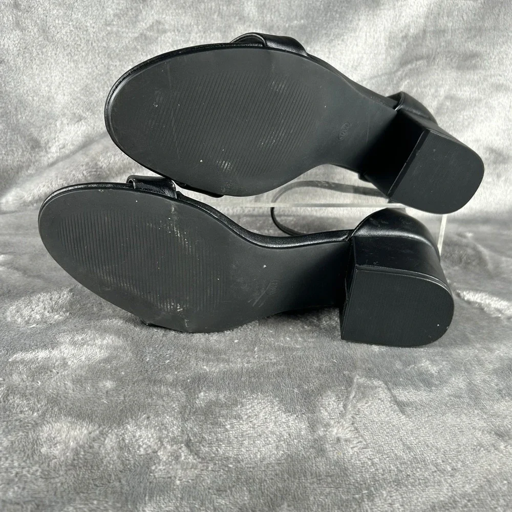 Amazon Essentials Womens Two-Strap Block Heel Sandals Black 10 Wide AE-W-SS-01